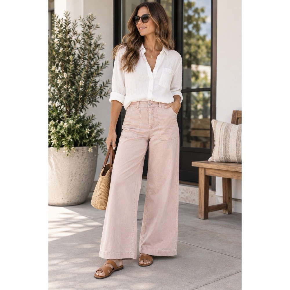 Joie Wide Leg Pants Size 12 Dusty Pink Cotton Blend High Rise Utility Trouser